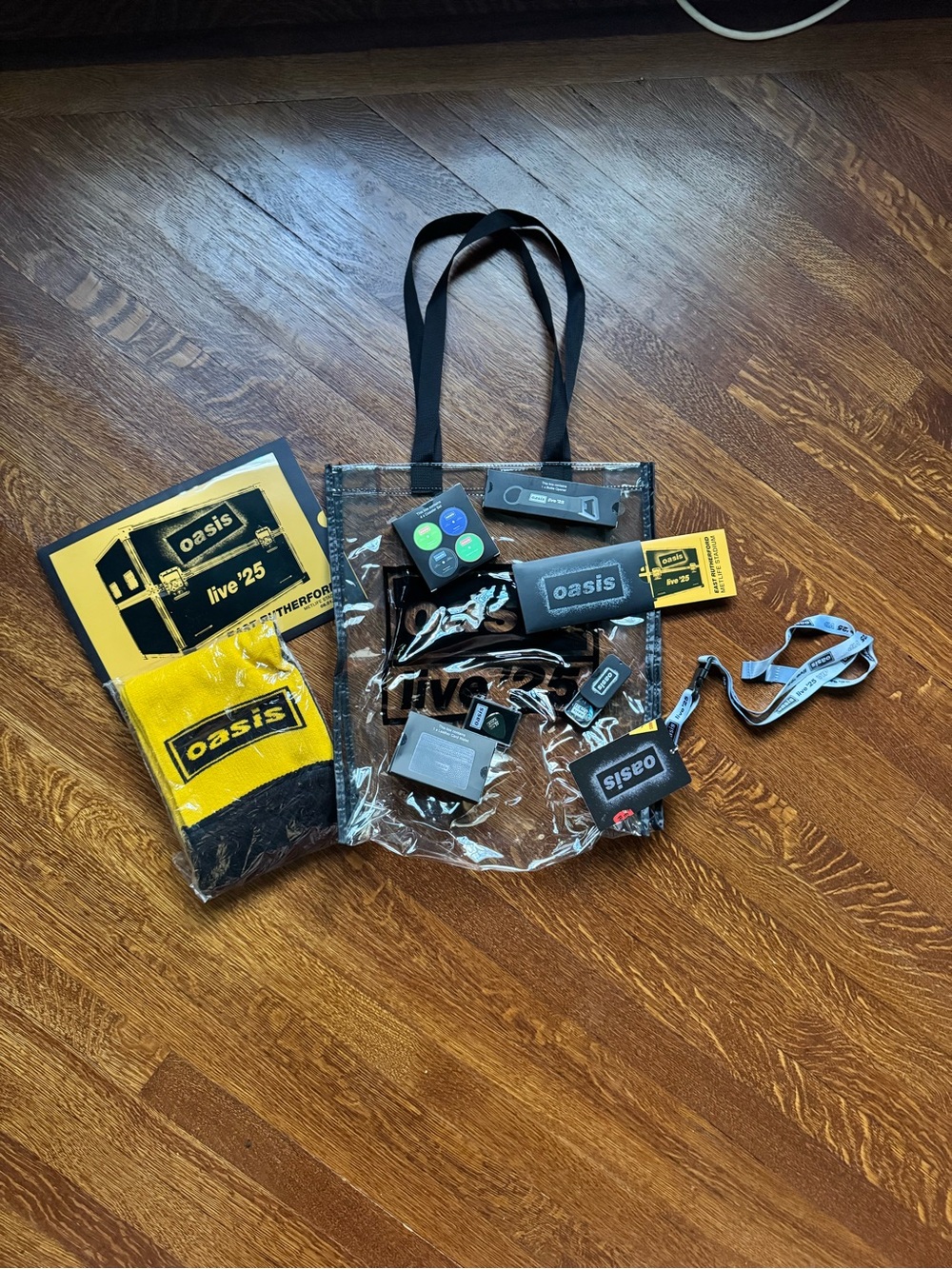 Oasis VIP tote with merch